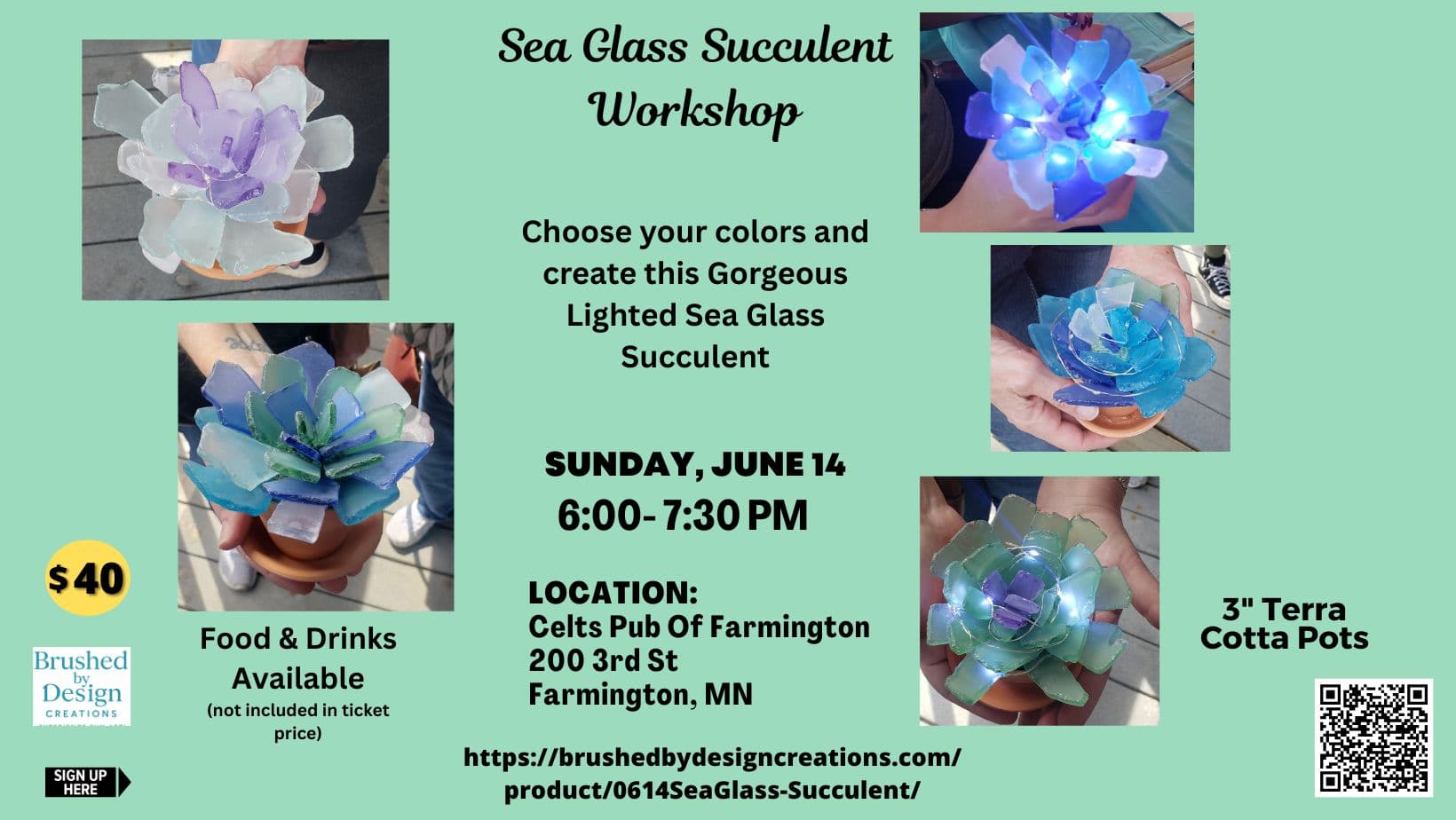 06/14 Create a Sea Glass Succulent at Celts Pub of Farmington, MN at 6 PM