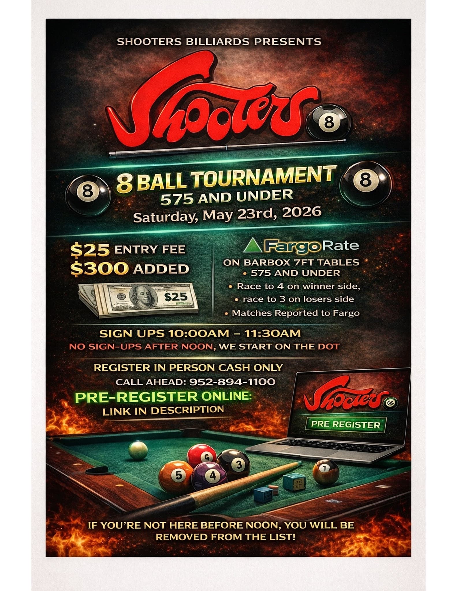 8-Ball Tournament 575 and Under!