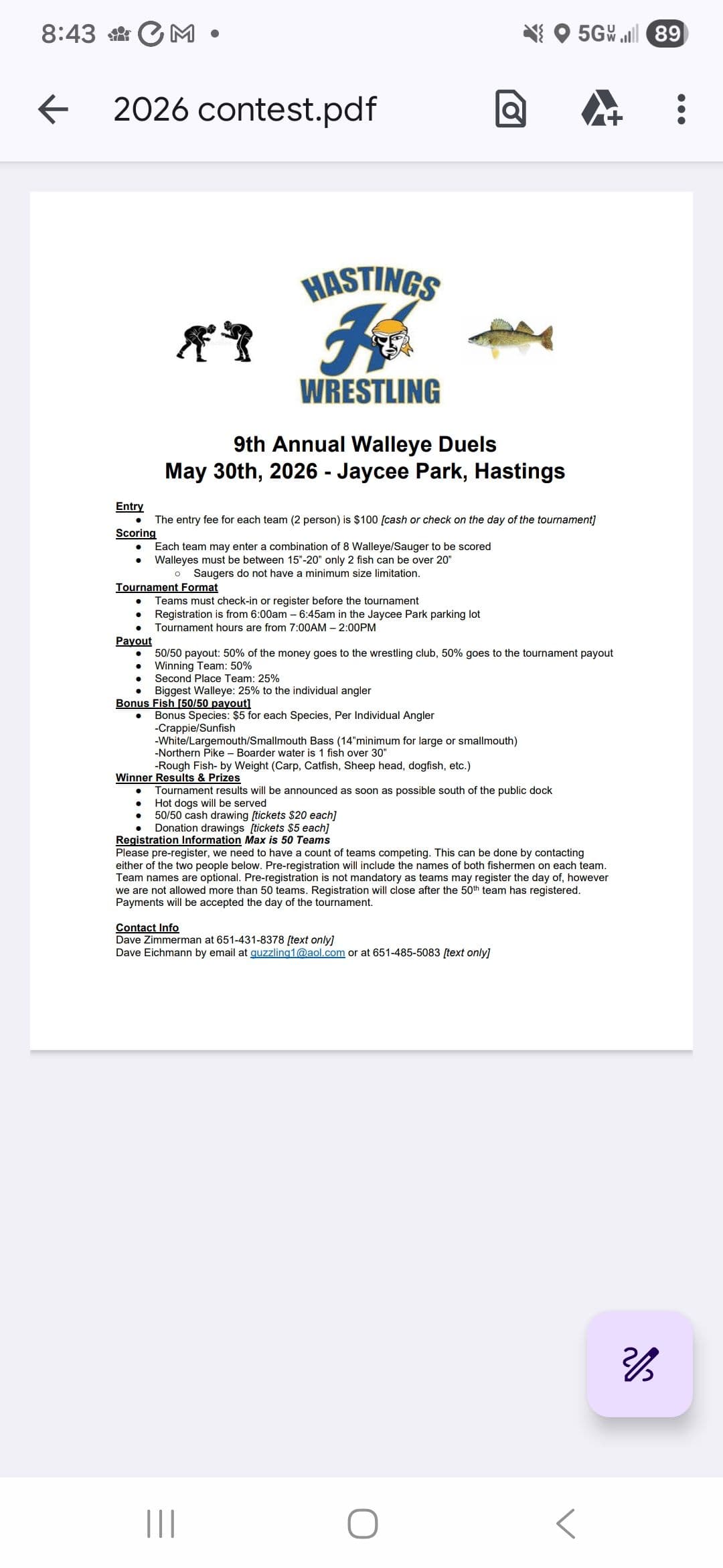 9th Annual Walleye Duals