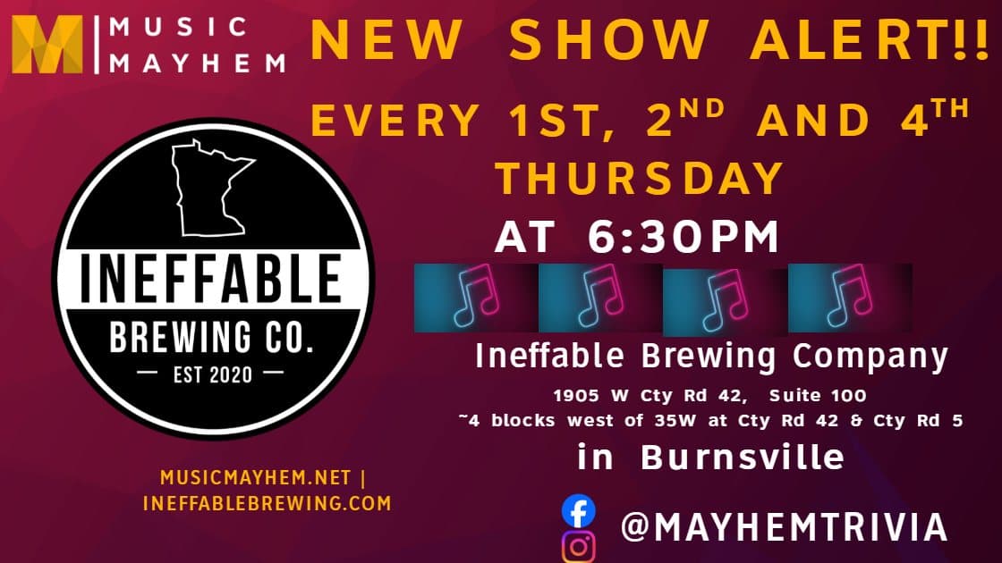 Music Mayhem Trivia at Ineffable Brewing